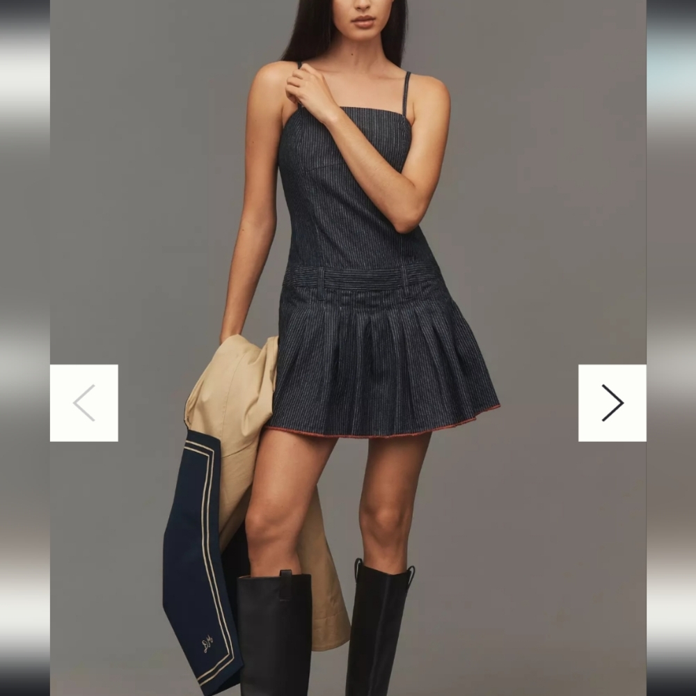 Anthropologie Navy Pinstripe Mini Dress Skort